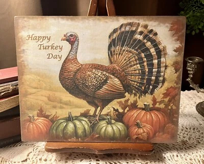 Thanksgiving, Happy Turkey Day, Handcrafted CANVAS Sign - Image 1 of 3