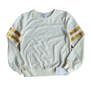 NWT HARPER CANYON 6 Ivory Gold Glitter Stripe Pullover Sweatshirt Girl - Picture 1 of 5