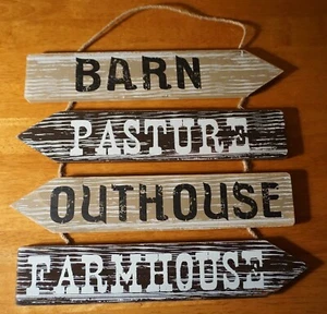 Rustic Wood Barn Farm Outhouse Arrow Sign Country Primitive Farmhouse Decor NEW - Picture 1 of 6