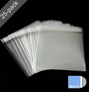 25 CD Mini-LP Sleeves: Adhesive Flap Resealable Wraps for Paper Jacket CD Albums - Foto 1 di 6