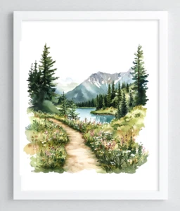 Mountain Wall Art Print, Forest Trail Wall Art Decor, Woodland Home Decor #89 - Picture 1 of 2