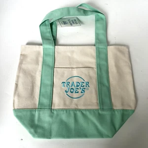 Trader Joe’s Mini Pastel Canvas Tote Bag Light  Green New With Tag Easter Spring - Picture 1 of 8