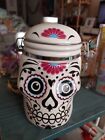 Day of the Dead Skull Hinged Ceramic Canister Jar Rubber Seal Boston Warehouse