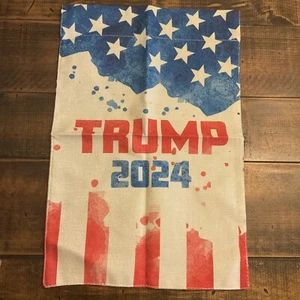 Donald Trump 2024 USA  Stars Stripes Double Sided Garden Flag Burlap Fast Ship - Picture 1 of 6