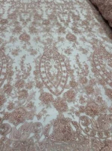 Beaded Lace Fabric By The Yard Rose Gold Floral Flowers Embroidery Sequin Fashio - Bild 1 von 8