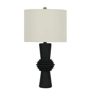 Fangio Lighting Table Lamps 25.5" Ceramic Candlestick Drum Linen 1-Light Black - Picture 1 of 2