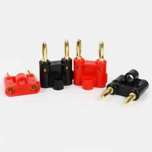 4 Pcs 4mm Gold Plated Dual Banana Plugs Screw Type Speaker Wire Cable Connector - Picture 1 of 2