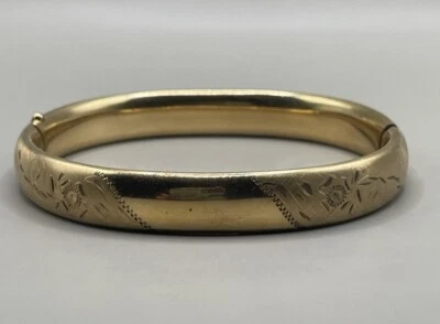 Brazalete Brazalete Mujer 1/20 12KT GF Oro Amarillo Relleno Grabado Floral Foto 1 de 4