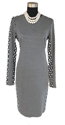 Worth New York Dress Sz 4 Blue Beige Black  Midi Knit Women's Sheath S XS - Image 1 of 4