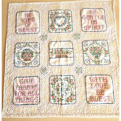 THROW/BLANKET-Handmade-32.5" x 32.5"-Completely Hand Stitched-Positive Messages - Image 1 of 4