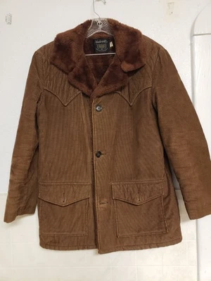 Vintage Coat Western Corduroy Vanderbilt Faux Fur Sherpa Shearling 60s L - XL - Image 1 of 4