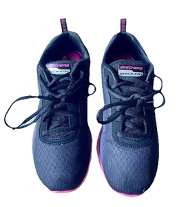Sketchers Ladies Relaxed Fit Memory Foam Black & Pink Trim Shoes Size 7 - Picture 1 of 6