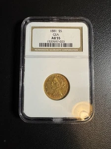 1881 P $5 Gold Liberty Half Eagle Coin NGC gsa AU 55 - Picture 1 of 4