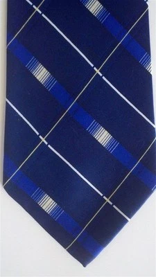 Corbata de cuello Clericci para hombre a cuadros y cuadros poli azul marino ancha 4" x 60" Foto 1 de 3