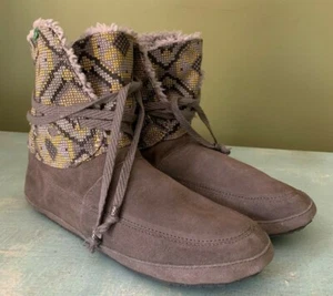 SANUK SOULSHINE CHILL Boots Bootie Fold Over Shoes Suede Leather Gray Women 10 - Picture 1 of 11