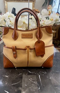 DOONEY & BOURKE Checkered Canvas Vachetta Leather Tote Satchel EUC, $358 - Picture 1 of 11