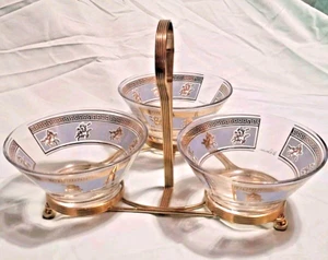 VTG Libbey Greek Centaur Serving Caddy Set Signed G. Reeves Blue & Gold - Picture 1 of 7