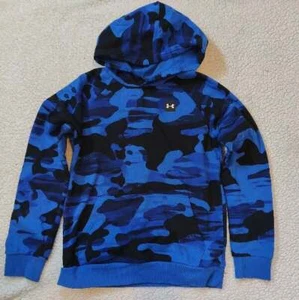 Boy's L 14/16 Under Armour YLG Blue Camo Print Hoodie Sweatshirt Pullover Loose - Picture 1 of 3