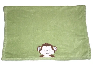Tiddliwinks Monkey Baby Blanket Applique Green Plush Fleece Lovey 30x40" - Picture 1 of 2