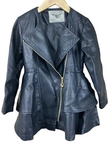 Abrigo Zarv Imitación Cuero 5/6 Niñas Negro Elegante Estilo Zara Motociclista Cuero Vegano - Imagen 1 de 8