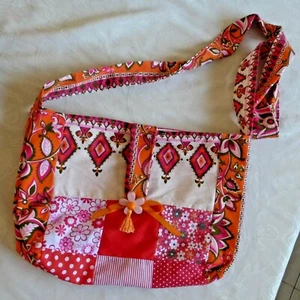 Bag Cotton Purse Handmade Quilted14 x10 ןnch Pockets pinks red orange cross body - Picture 1 of 12