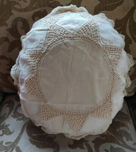 2 HANDMADE LINEN LACE CUSHION COVER BEIGE COLORED 18 inch - Picture 1 of 2