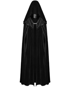 Punk Rave Womens Long Gothic Velvet Lace Hooded Cloak Cape Black Steampunk Witch - Picture 1 of 13