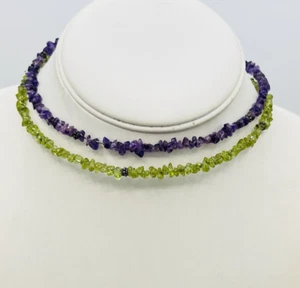 Two dP 925 India Sterling Silver Memory Wire Choker Necklaces Peridot Amethyst - Picture 1 of 12