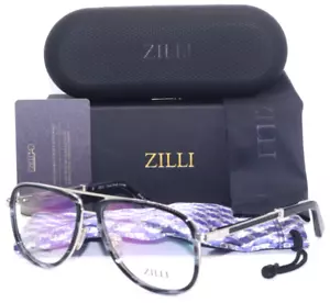 NEW ZILLI ZI60020 C03 AVIATOR BLACK ON SILVER AUTHENTIC EYEGLASSES 60-15 FRANCE - Picture 1 of 9