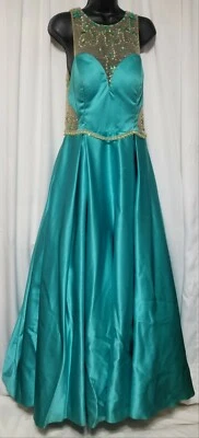 WOMENS  TEAL GREEN  LONG FORMAL Prom Quinceanera DRESS SIZE 10 - Image 1 of 4