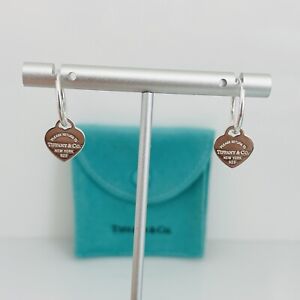 Customized Please Return to Tiffany & Co Small Mini Heart Tag Hoop Earrings