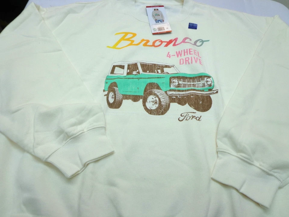 Ford Bronco Sweatshirt Women Size XL Ivory Crew Neck Long Sleeve Pullover