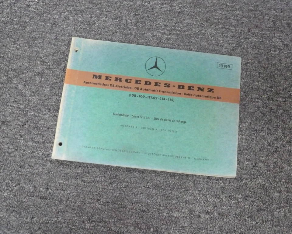1971-1972 Mercedes Benz 280SE 280SEL 4.5 108 Transmission Parts Catalog Manual - Image 1 of 1