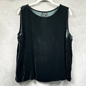Eileen Fisher Tank Top Large Velvet Silk Blend Emerald Green Boat Neck Side Slit - Picture 1 of 7