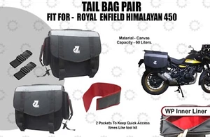 Fit For New Himalayan "450 Royal Enfield Canvas Black Tail Bag Pair" - Picture 1 of 15
