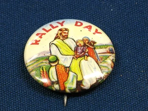 Vintage Rally Day Religious Themed Lapel Button Pin - Picture 1 of 3