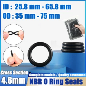 Nitrile O-rings 25.8-65.8mm Inner Diameter x 4.6mm Cross Section Black NBR 70 - Picture 1 of 35