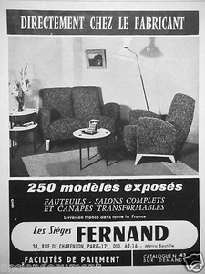 PUBLICITÉ 1957 LES SIÈGES FERNAND 250 MODÈLES EXPOSÉS - ADVERTISING - Picture 1 of 1
