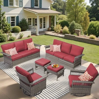 Juego de muebles de ratán para patio exterior de 6 piezas sofá acolchado sofá seccional juego de mimbre Foto 1 de 4