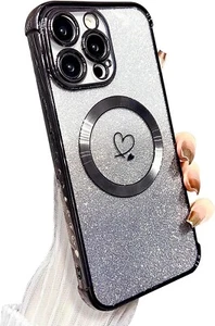 iPhone 15 Pro Max Case Magnetic Soft Cute Luxury Love Heart Black MagSafe Clear - Picture 1 of 2