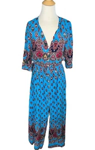 Blue Boho Maxi dress - New Size Medium - Button Front, Slit, Tie Waist Flowy - Picture 1 of 13