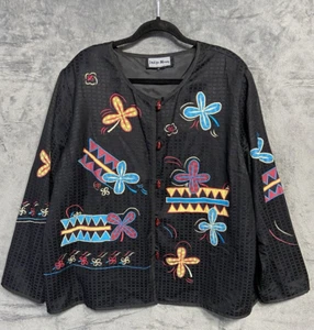 Vintage Indigo Moon Jacket Toggle Blazer Plus Size 3X Embroidered Floral Hippie - Picture 1 of 14