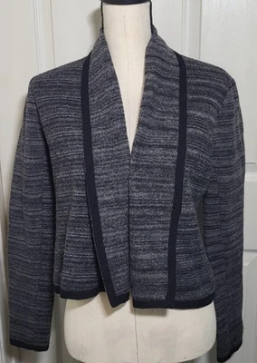 Jaqueta cardigã feminina LOFT 100% lã merino frente aberta pequena cinza malha suéter - Imagem 1 de 4