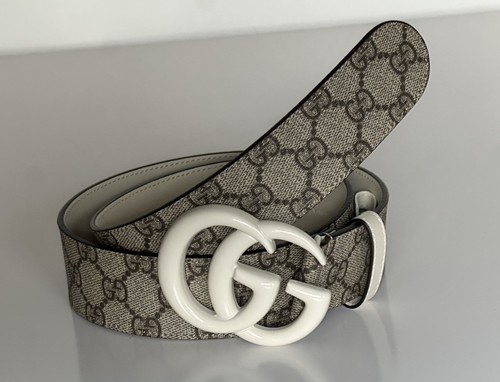Cintura Gucci tela pelle GG Marmont Supreme ebano M bianca 80 32 IT NUOVA SENZA ETICHETTE 400593