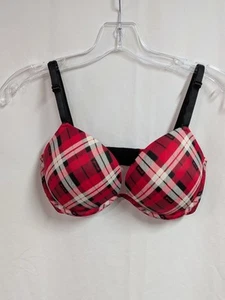 Victoria’s Secret PINK Wear Everywhere Underwire Push Up Bra Red Plaid 34D EUC - Picture 1 of 10
