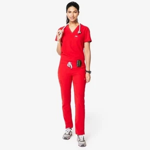 Figs Technical Collection Red Scrubs - 3XL Catarina Top & 2XL Kade Cargo Pants - Picture 1 of 17