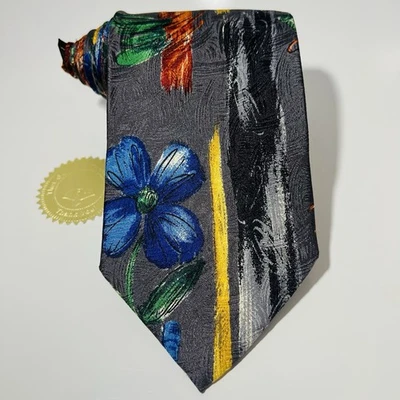Ermenegildo Zegna Gray Silk Tie w Multicolor Floral 59.5x4” Unique - Image 1 of 4