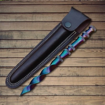 Cuchillo ciclónico Full Tang M48 hoja fija de 9"" - Daga de tres filos hecha a mano con funda Foto 1 de 4