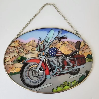 AMIA Studios Motorcycle Hand-Painted Glass Sun Catcher Harley Davidson EUC - Image 1 of 4