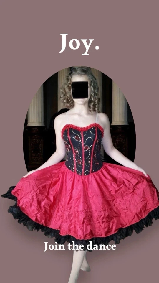 Vestido de bailarina de salón para niña o lata y accesorios. Rojo y negro, talla XLC. TC Foto 1 de 4